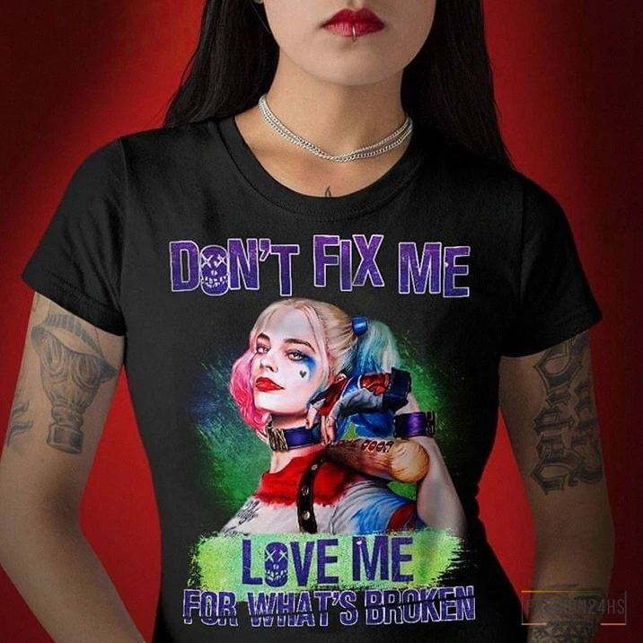 Fashion24Hs - Printed Hoodie - Harley Quinn Don'T Fix Me Love Me For What'S Broken T Shirt Hoodie Sweater