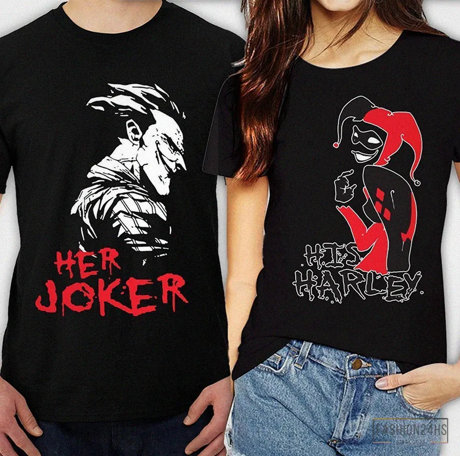 Fashion24Hs - Graphic Tee - Her Joker His Harley Halloween Couple Matching Funny Cute Shirt