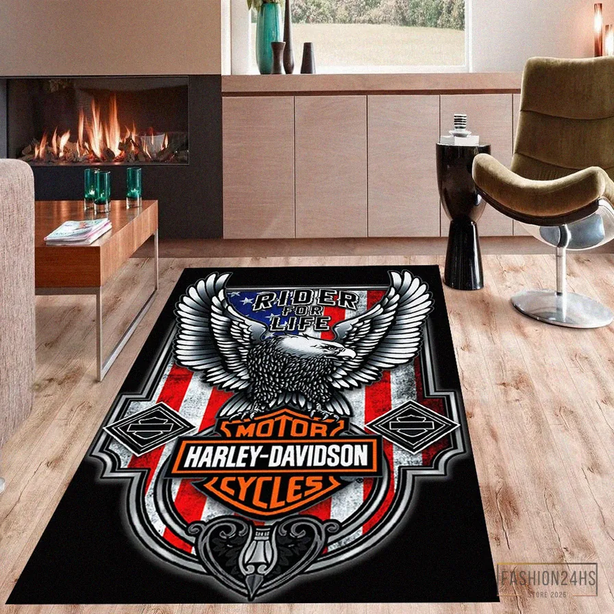 Fashion24Hs - Printed T - Shirt - Harley Rug - Garage Room Carpet - Harley Fans Rug - Harley Davidson Rug - Teens Room Rug - Living Room Rug - Custom Rug - Game Room Rug Version 14