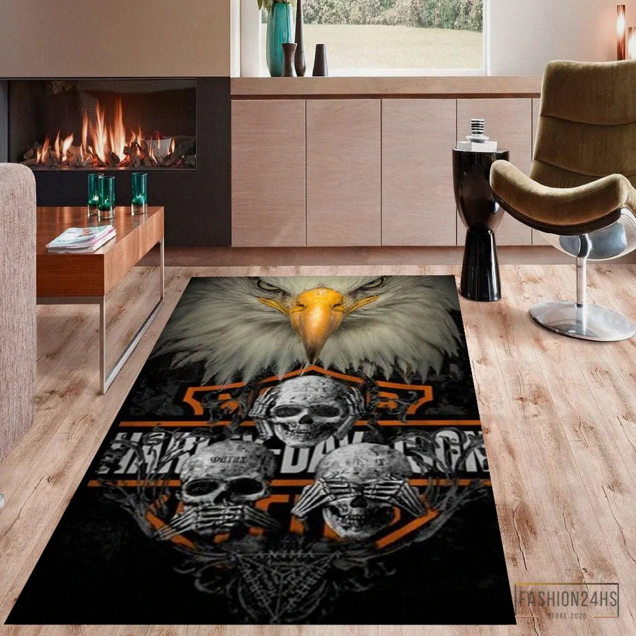 Fashion24Hs - Printed T - Shirt - Harley Rug - Garage Room Carpet - Harley Fans Rug - Harley Davidson Rug - Teens Room Rug - Living Room Rug - Custom Rug - Game Room Rug Version 31