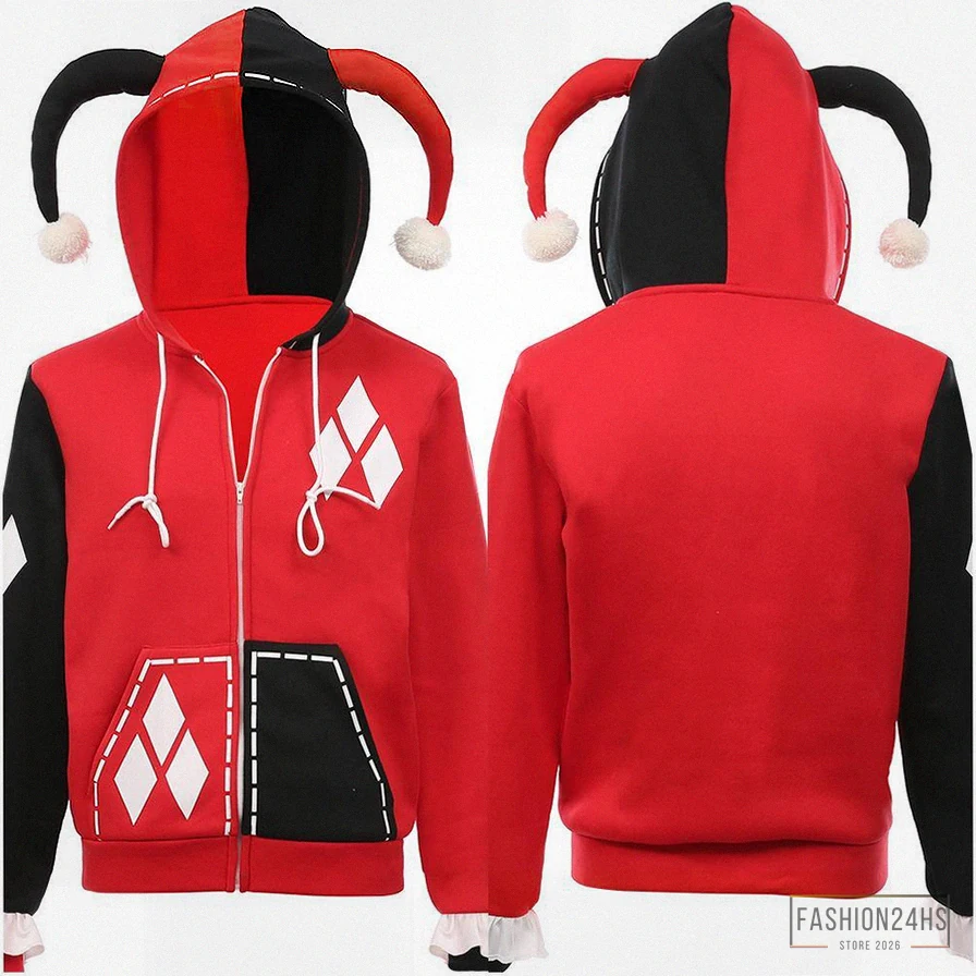 Fashion24Hs - Fleece Sweatshirt - Harley Quinn Hoodie Zip Up Jacket Sweatshirt Halloween Carnival Suit For Juniors Teens Cosplay Costume