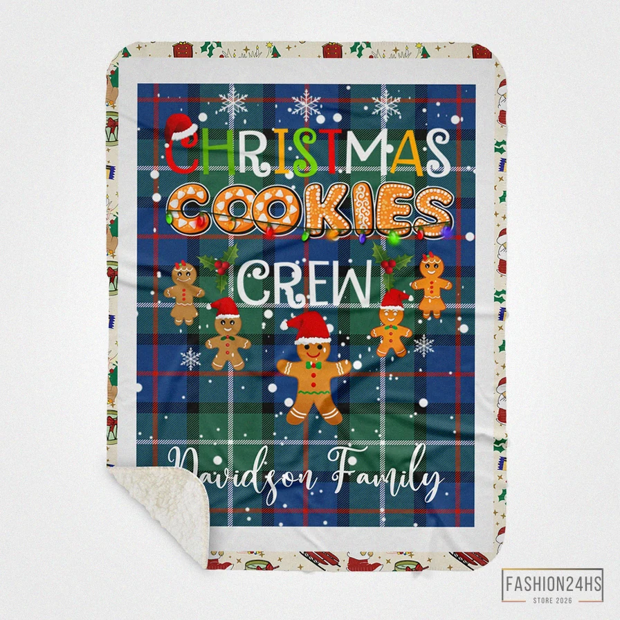 Fashion24Hs - Soft Fleece Blanket - Personalized Gift Tartan Plaid Blanket Clan Davidson Of Tulloch With Christmas Cookie Baking Crew Christmas Gift Sherpa Blanket