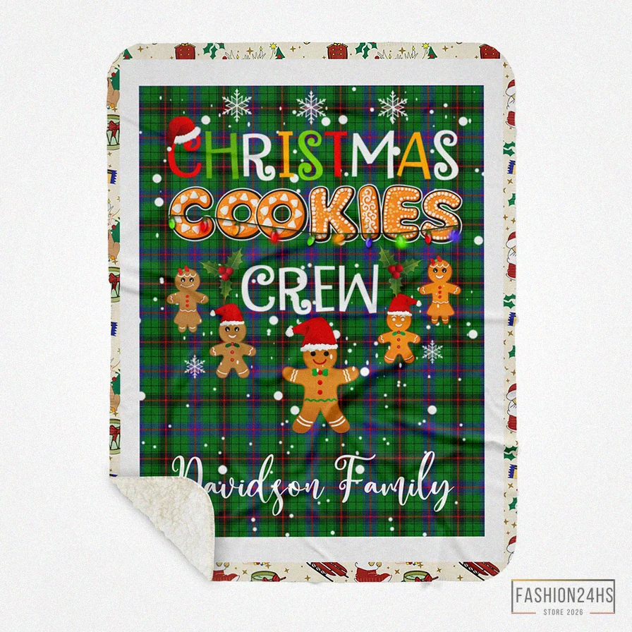 Fashion24Hs - Soft Fleece Blanket - Personalized Gift Tartan Plaid Blanket Clan Davidson Modern With Christmas Cookie Baking Crew Christmas Gift Sherpa Blanket