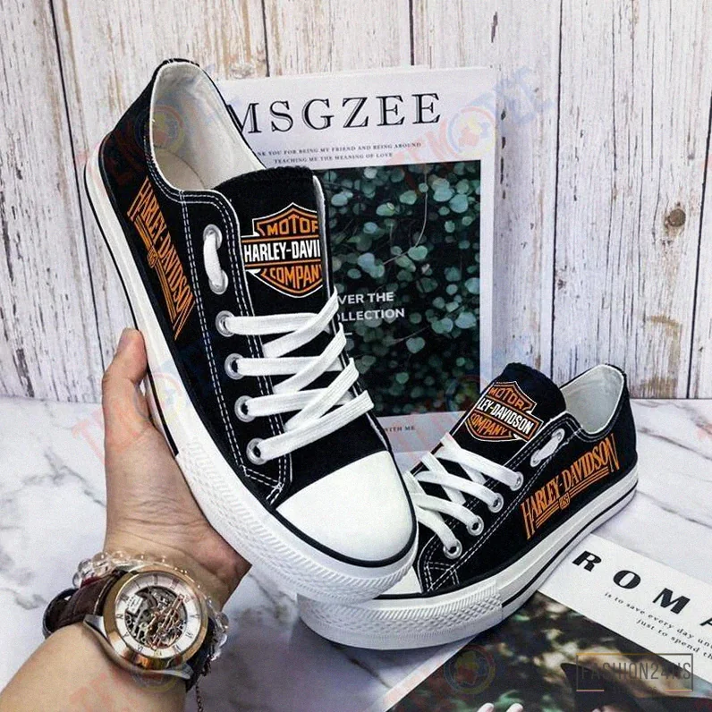 Fashion24Hs - Custom Sneakers - Mens Womens Harley Davidson Low Top Harley Davidson Running Shoes Tennis Shoes Low Top Shoes Custom Print Footwear Converse Sneakers Tmt934
