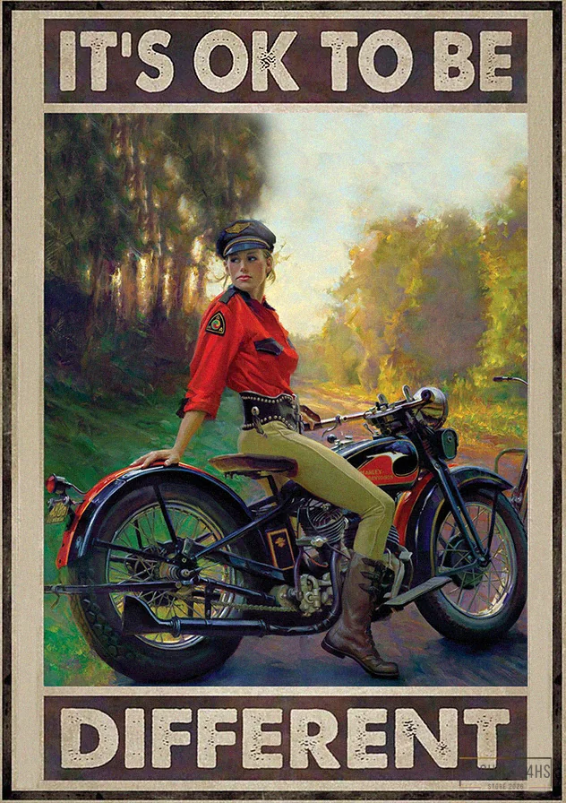 Fashion24Hs - Wall Art Poster - Skitongifts Poster No Frame - Beautiful Girl Biker It'S Oke To Be Different Girl With Harley Motor Tt177 - Wall Art - Home Decor