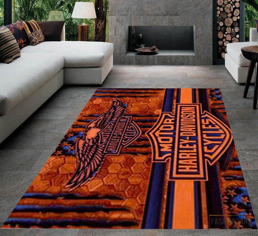 Fashion24Hs - Printed T - Shirt - Harley Rug - Garage Room Carpet - Harley Fans Rug - Harley Davidson Rug - Teens Room Rug - Living Room Rug - Custom Rug - Game Room Rug Version 5