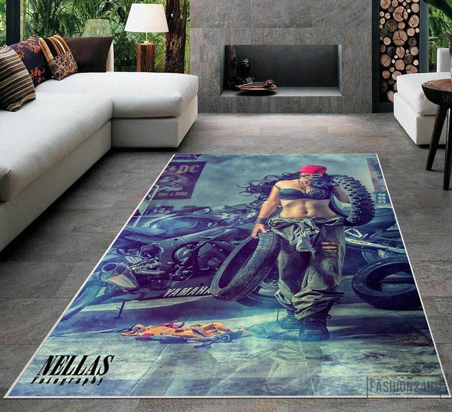 Fashion24Hs - Printed T - Shirt - Harley Rug - Garage Room Carpet - Harley Fans Rug - Harley Davidson Rug - Teens Room Rug - Living Room Rug - Custom Rug - Game Room Rug Version 36