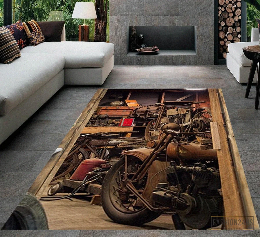 Fashion24Hs - Printed T - Shirt - Harley Rug - Garage Room Carpet - Harley Fans Rug - Harley Davidson Rug - Teens Room Rug - Living Room Rug - Custom Rug - Game Room Rug Version 16