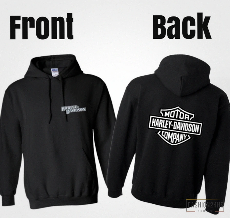 Fashion24Hs - Printed Hoodie - Retro Black Harley Davidson Logo Hoodie | Vintage Look Harley Harley T - Shirt Plus Sizes Fathers Day Present