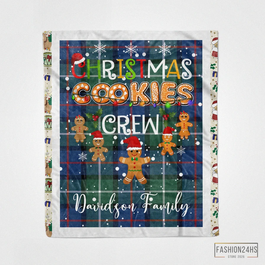 Fashion24Hs - Soft Fleece Blanket - Personalized Gift Tartan Plaid Blanket Clan Davidson Of Tulloch With Christmas Cookie Baking Crew Christmas Gift Fleece Blanket