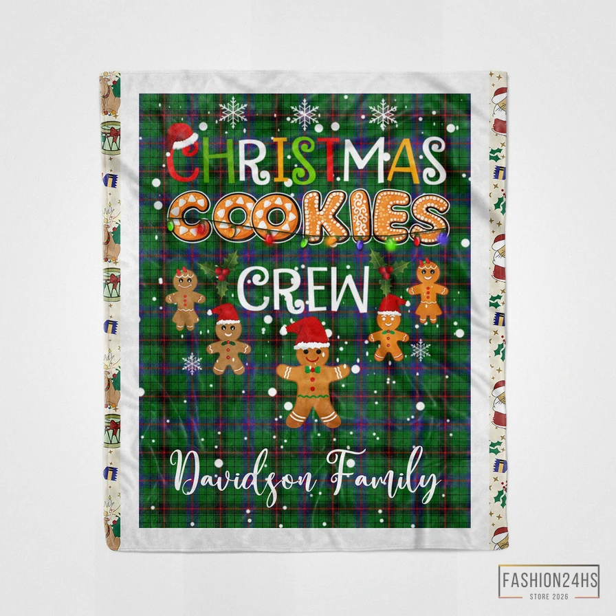 Fashion24Hs - Soft Fleece Blanket - Personalized Gift Tartan Plaid Blanket Clan Davidson Modern With Christmas Cookie Baking Crew Christmas Gift Fleece Blanket