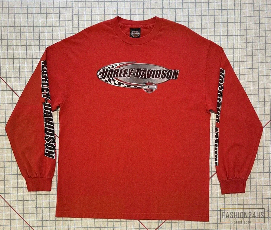 Fashion24Hs - Comfortable Long Sleeve - Harley Davidson Men'S Xl Back Print Long Sleeve T - Shirt Made In Usa Red Portland
