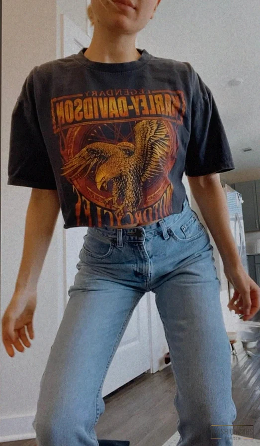 Fashion24Hs - Printed T - Shirt - Custom Cropped Harley Davidson Motor Crop Top Y2K Short Sleeve Cropped Shirt Classic Motorcycle Tiktok Instagram Vintage Vibe