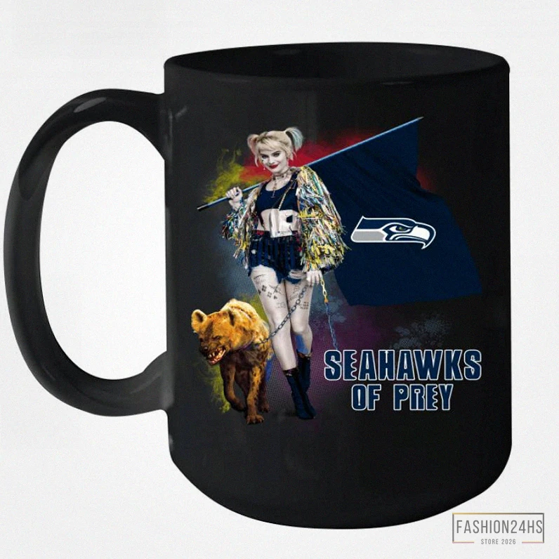 Fashion24Hs - Funny Coffee Mug - Harley Quinn Flag Seattle Seahawks Of Prey Ceramic Mug 15Oz