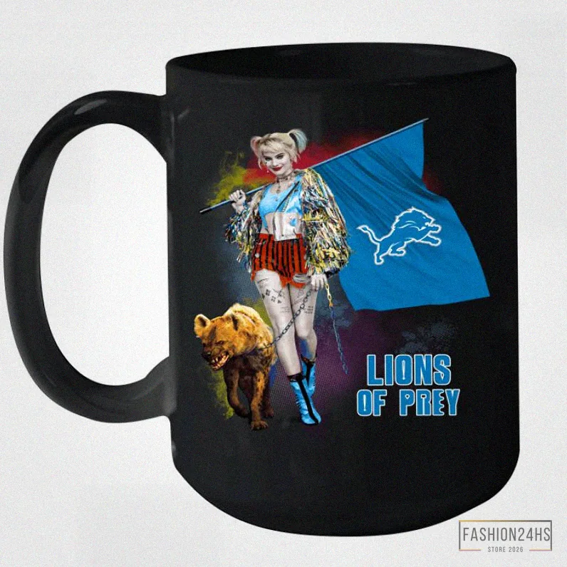 Fashion24Hs - Funny Coffee Mug - Harley Quinn Flag Detroit Lions Of Prey Ceramic Mug 15Oz