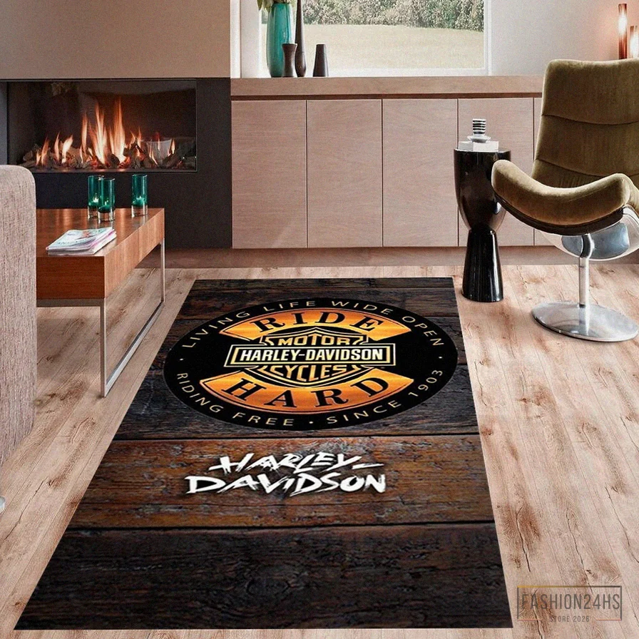 Fashion24Hs - Printed T - Shirt - Harley Rug - Garage Room Carpet - Harley Fans Rug - Harley Davidson Rug - Teens Room Rug - Living Room Rug - Custom Rug - Game Room Rug Version 35
