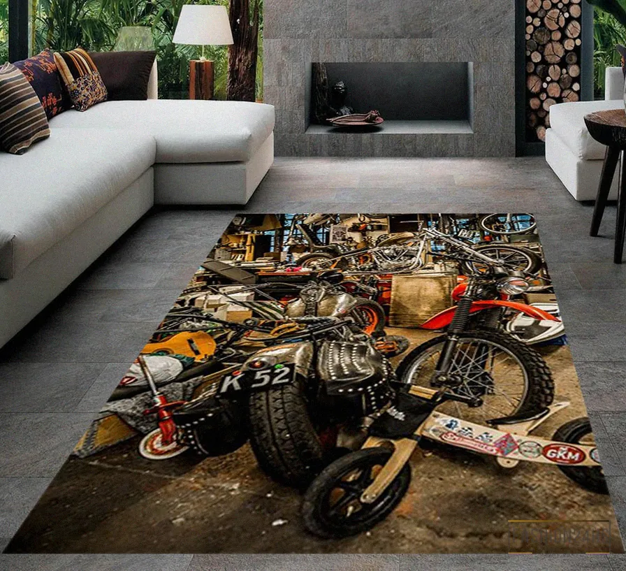 Fashion24Hs - Printed T - Shirt - Harley Rug - Garage Room Carpet - Harley Fans Rug - Harley Davidson Rug - Teens Room Rug - Living Room Rug - Custom Rug - Game Room Rug Version 15