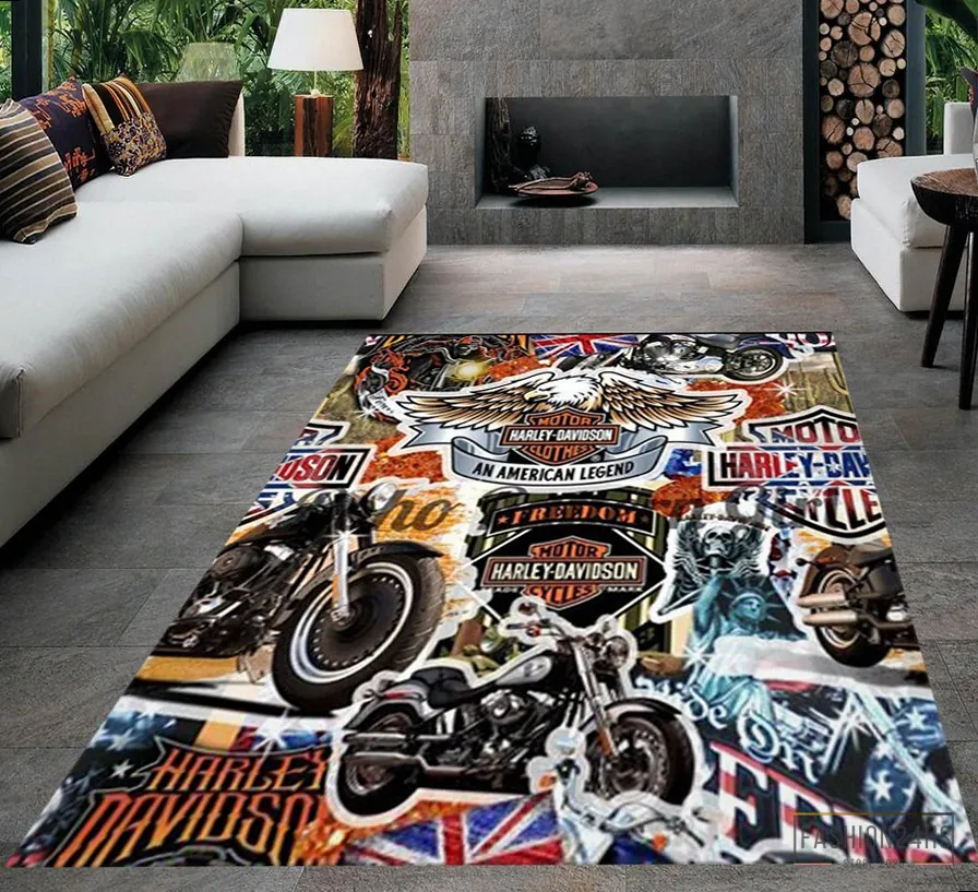 Fashion24Hs - Printed T - Shirt - Harley Rug - Garage Room Carpet - Harley Fans Rug - Harley Davidson Rug - Teens Room Rug - Living Room Rug - Custom Rug - Game Room Rug Version 20