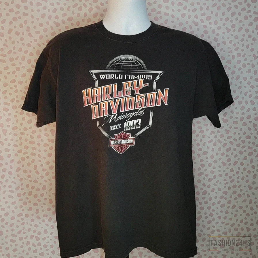 Fashion24Hs - Printed T - Shirt - Harley Davidson World Famous Motorcycles Tee - Tilley Hd Of Salisbury Nc - Back Print - Men'S Size Large - Vintage Recycle Wear Collection