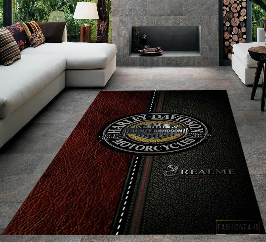 Fashion24Hs - Printed T - Shirt - Harley Rug - Garage Room Carpet - Harley Fans Rug - Harley Davidson Rug - Teens Room Rug - Living Room Rug - Custom Rug - Game Room Rug Version 9