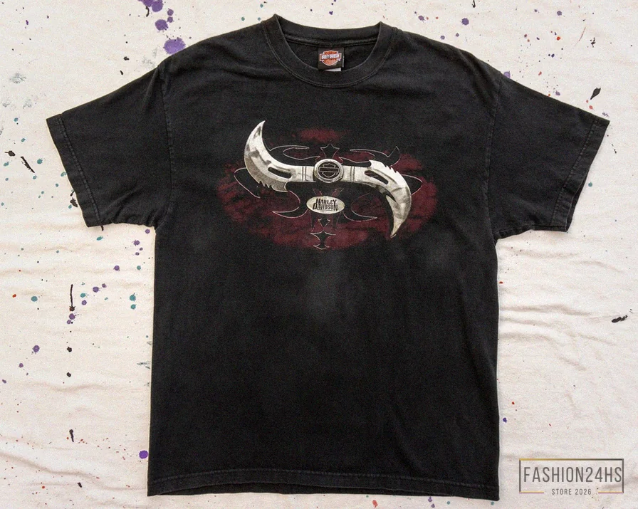 Fashion24Hs - Printed T - Shirt - Y2K Vintage Harley Davidson Shirt | Black Harley Shirt | Harley Dealer T - Shirt | Faded Harley Shirt
