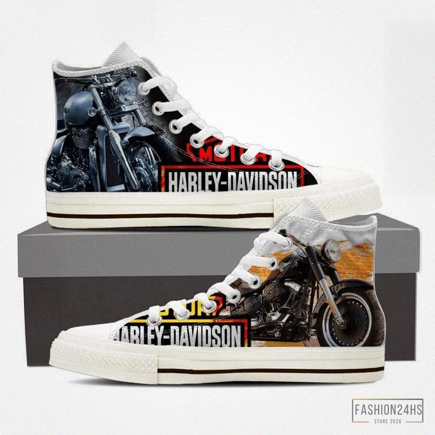 Fashion24Hs - Custom Sneakers - Harley Davidson Mens High Top Sneakers High Top