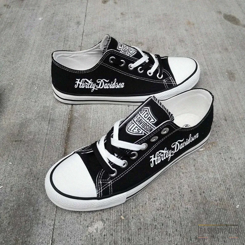 Fashion24Hs - Lightweight Shoes - Love Motorcycle Harley Davidson Black Low Top Shoes - Harley Low Top - Custom Shoes - Motorcycle Shoes - Bikers Gift - Gift For Dad