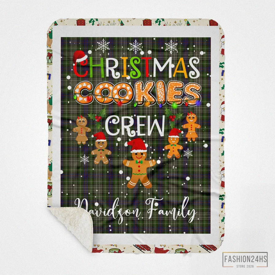 Fashion24Hs - Soft Fleece Blanket - Personalized Gift Tartan Plaid Blanket Clan Davidson Tulloch Dress With Christmas Cookie Baking Crew Christmas Gift Sherpa Blanket