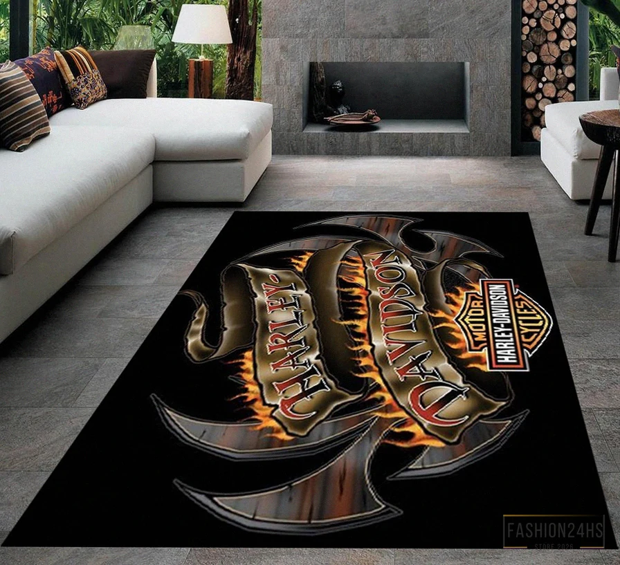 Fashion24Hs - Printed T - Shirt - Harley Rug - Garage Room Carpet - Harley Fans Rug - Harley Davidson Rug - Teens Room Rug - Living Room Rug - Custom Rug - Game Room Rug Version 7