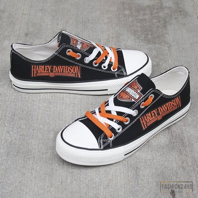 Fashion24Hs - Lightweight Shoes - Love Motorcycle Harley Davidson Black Low Top Shoes 2 - Harley Low Top - Motorcycle Shoes - Harley_ Davidson Fans - Gift For Bikers