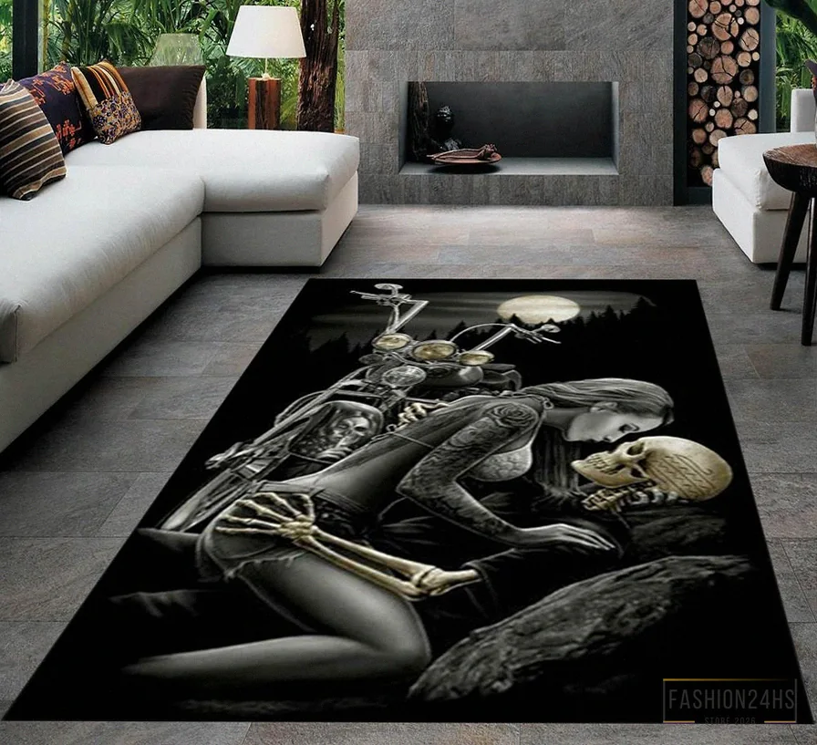 Fashion24Hs - Printed T - Shirt - Harley Rug - Garage Room Carpet - Harley Fans Rug - Harley Davidson Rug - Teens Room Rug - Living Room Rug - Custom Rug - Game Room Rug Version 24