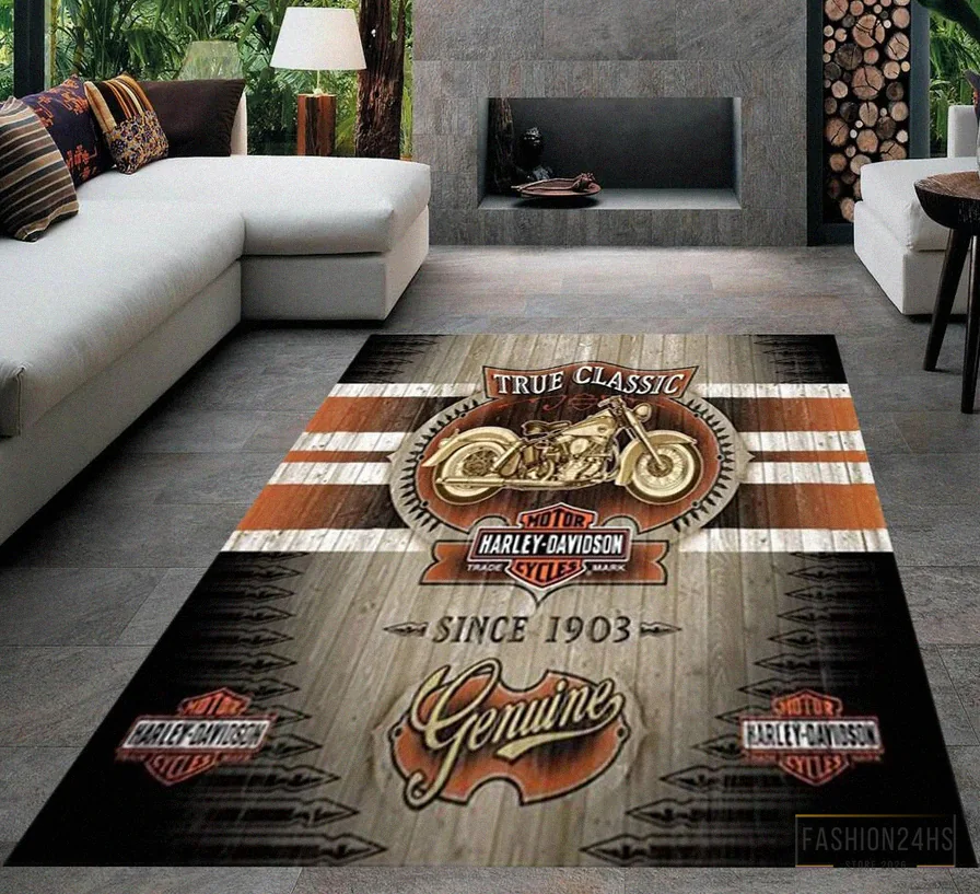 Fashion24Hs - Printed T - Shirt - Harley Rug - Garage Room Carpet - Harley Fans Rug - Harley Davidson Rug - Teens Room Rug - Living Room Rug - Custom Rug - Game Room Rug Version 13
