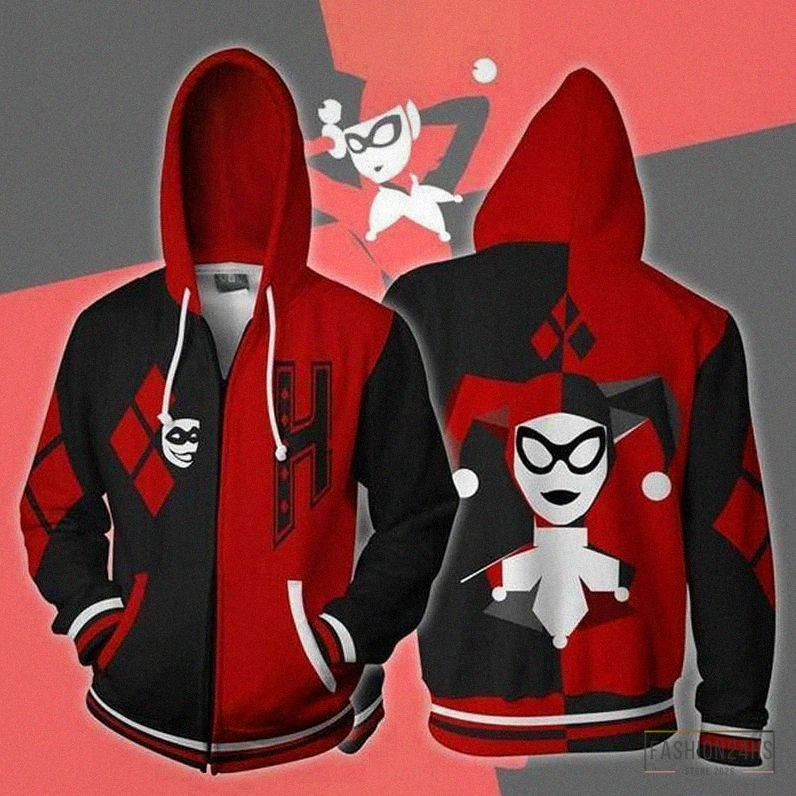 Fashion24Hs - Printed Hoodie - Batman Hoodie - Harley Quinn Zip Up Hoodie