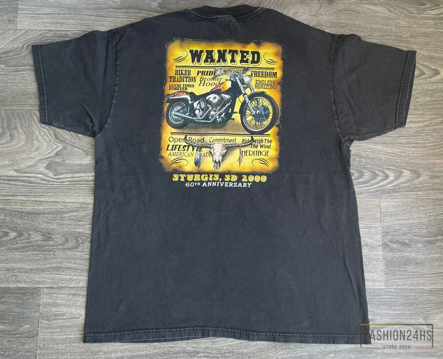 Fashion24Hs - Wall Art Poster - Sturgis Shirt 2000 Vintage/ Black Hills Classic 60Th Annual Wanted Poster Tshirt/ Harley Motorcycle Biker Skull Xl