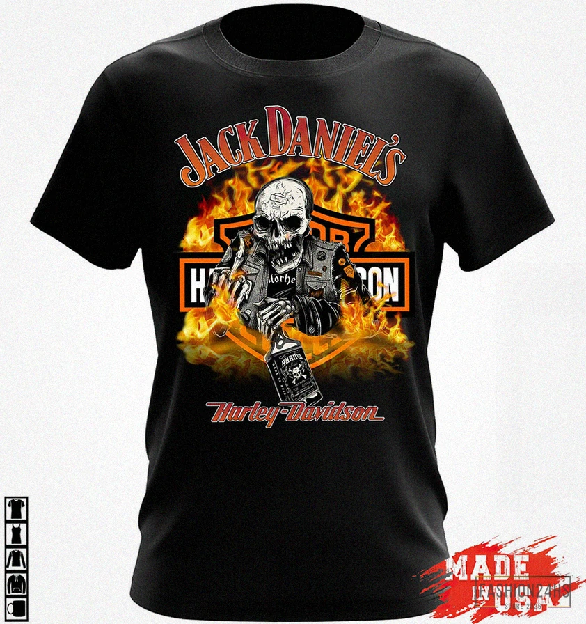 Fashion24Hs - Printed T - Shirt - Jack - Daniels Harley - Davidson Shirt - Harley - Davidson Shirt - Harley - Davidson Vintage T - Shirt - Motorcycle Harley Davidson Shirt - Biker Shirt