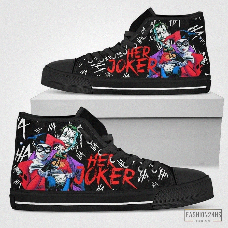 Fashion24Hs - Custom Sneakers - Her Joker His Harley Sneakers Couple High Top Shoes High Top Shoes Va95