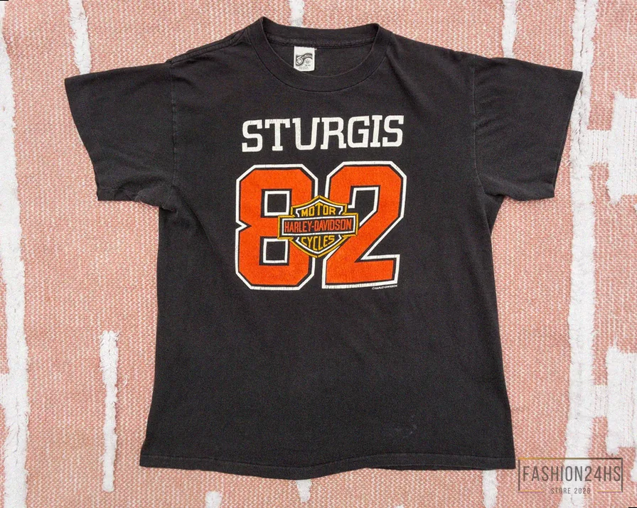 Fashion24Hs - Printed T - Shirt - 80S Vintage Harley Davidson Shirt | Vintage Sturgis Rally Shirt | Faded Black Harley Shirt