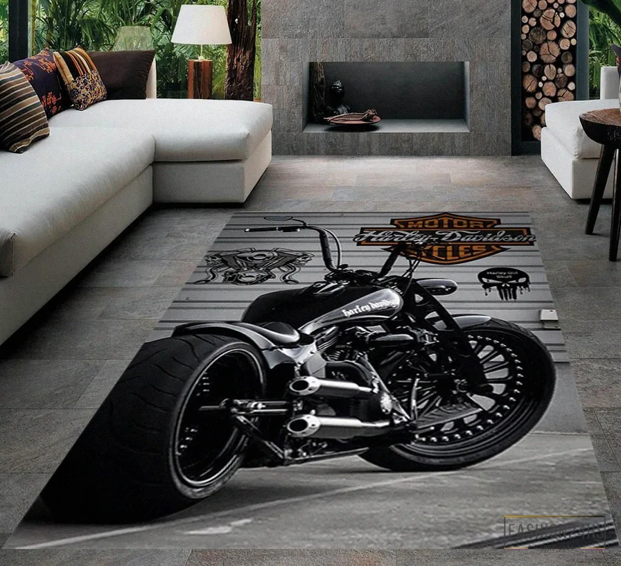 Fashion24Hs - Printed T - Shirt - Harley Rug - Garage Room Carpet - Harley Fans Rug - Harley Davidson Rug - Teens Room Rug - Living Room Rug - Custom Rug - Game Room Rug Version 6