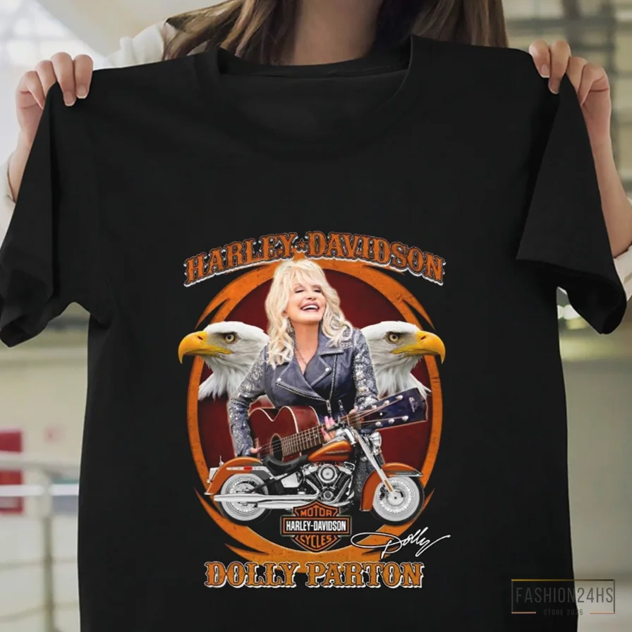 Fashion24Hs - Printed T - Shirt - Vintage Harley Davidson Dolly Parton T Shirt Unisex Harley Davidson Eagle Shirt Dolly Parton Shirt Musician Dolly T - Shirt Birthday Gift