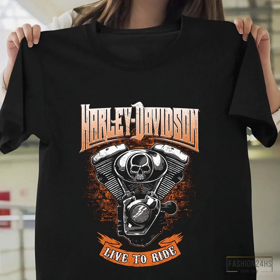 Fashion24Hs - Printed T - Shirt - Hot!! Harley Davidson Motorcycles Skull Unisex T - Shirt S - 5 Motor Harley - Davidson Cycles Shirt Harley Davidson Shirt Skull Shirt