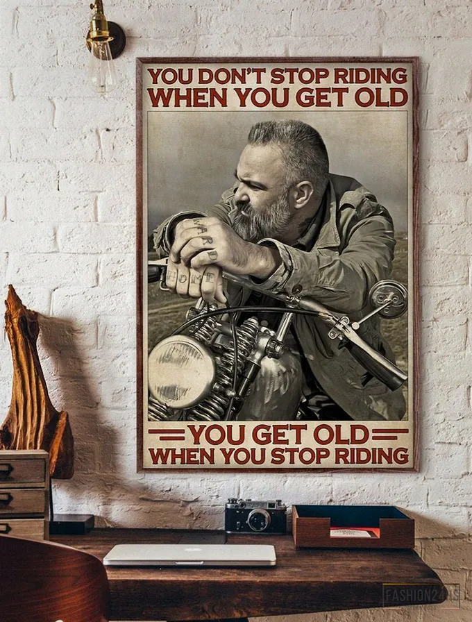 Fashion24Hs - Wall Art Poster - Harley Davidson And The Marlboro You Don'T Stop Riding When You Get Old You Get Old Home Living Room Wall Decor Vertical Poster Canvas Y97