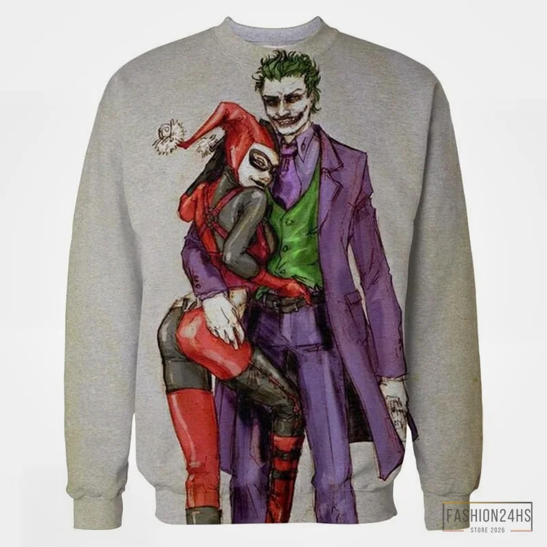Fashion24Hs - Fleece Sweatshirt - Harley Quinn & Joker Ugly Christmas Sweater - All Over Print Sweatshirt