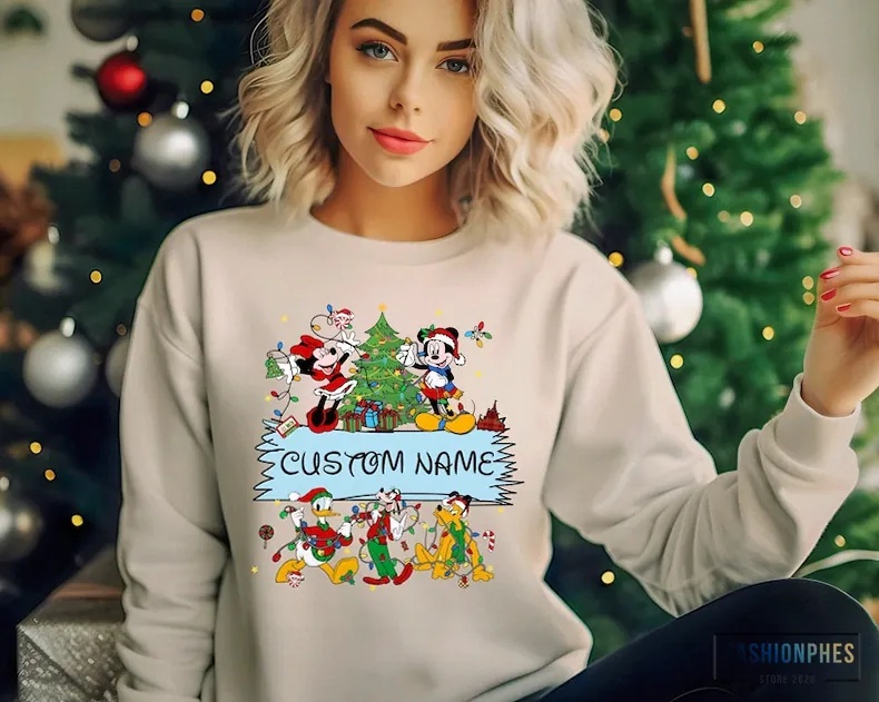 Fashionphes - Printed Crewneck - Disney Family Christmas Sweatshirt Disney Christmas Group Hoodie - Minnie Christmas Sweatshirt - Custom Name Disney Christmas Squad