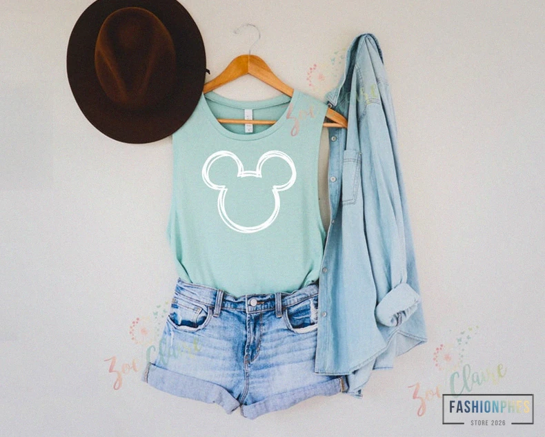 Fashionphes - Summer Tank Top - Disney Family Shirts - Minnie Mouse Muscle Tank - Women'S Disney Scoop Tank Top - Mickey Muscle Tee - Magic Kingdom Shirt - Disney Vacation Shirt