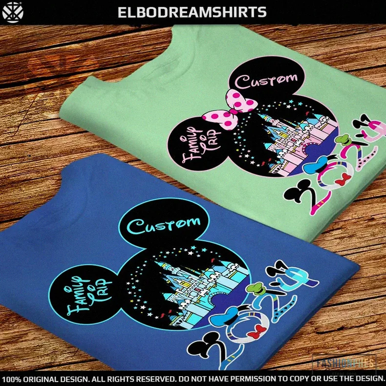 Fashionphes - Printed T - Shirt - Magic Castle In Mickey And Minnie Head Wth Personalized Name In The Ear Custom Disney Tee Matching Shirts For Group Disney Family Trip 2024