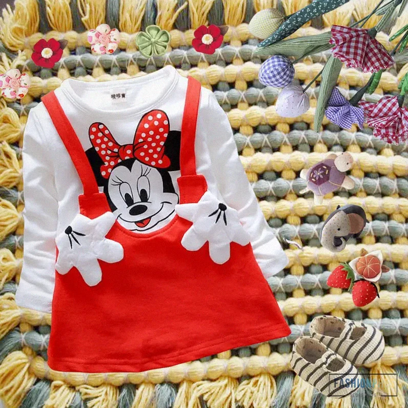 Fashionphes - Comfortable Long Sleeve - Disney Princess Children Clothing Mickey Mouse Dress Autumn New Girls Minnie Cartoon Long Sleeve Dress Alx