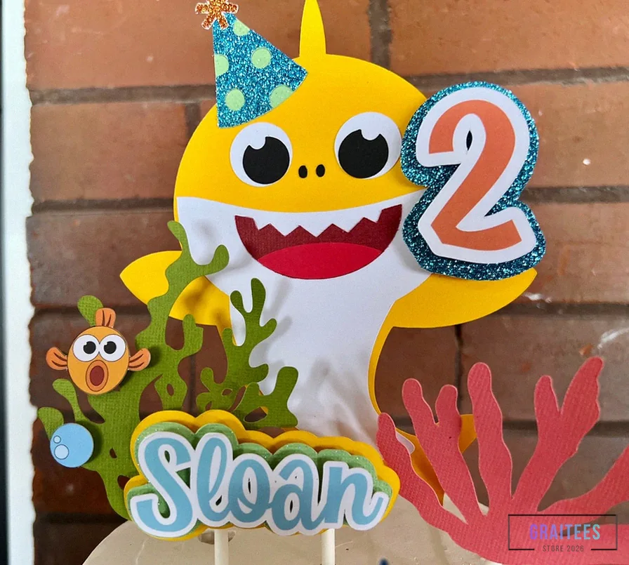 Graitees - Featured Product - Baby Shark Cake Topper Baby Shark Birthday Party Decor Custom Baby Shark Topper Boy Girl Shark Doo Doo Birthday Theme