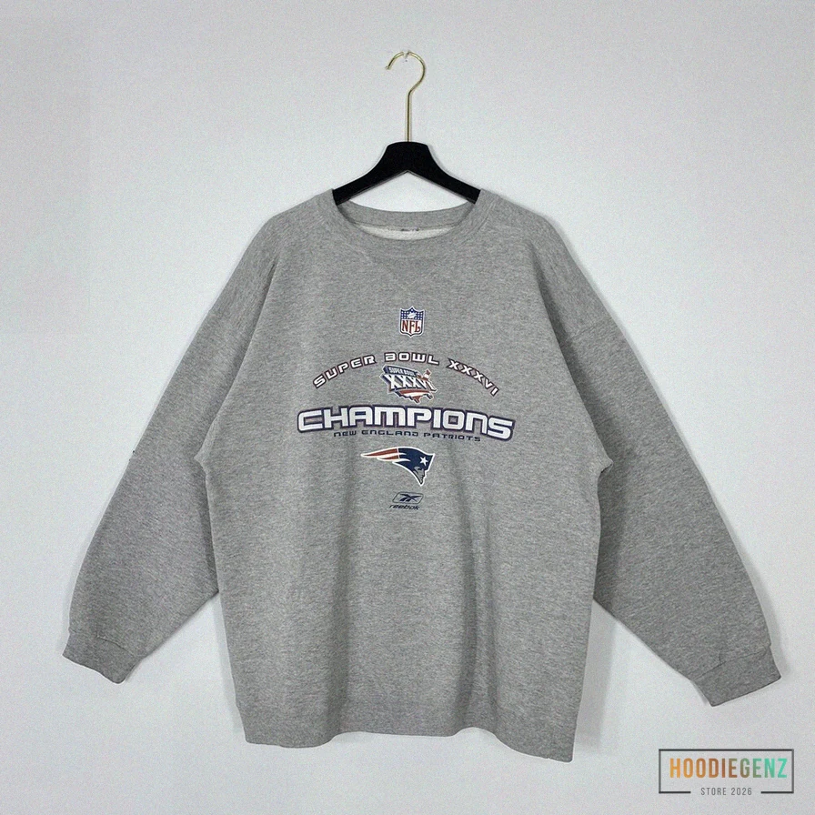 Hoodiegenz - Fleece Sweatshirt - Vintage New England Patriots Sweatshirt Patriots Crewneck Patriots Sweater Pullover Sportswear Nfl New England Patriots Print Logo Xlarge