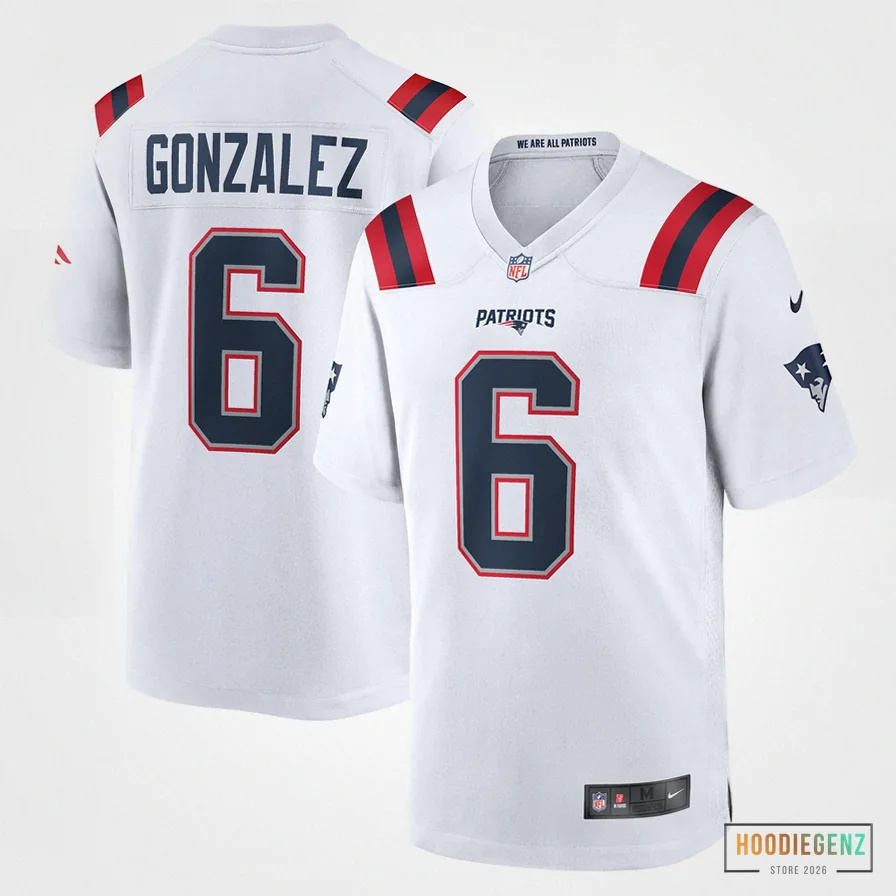 Hoodiegenz - Custom Name Jersey - Men'S New England Patriots Christian Gonzalez White Game Jersey