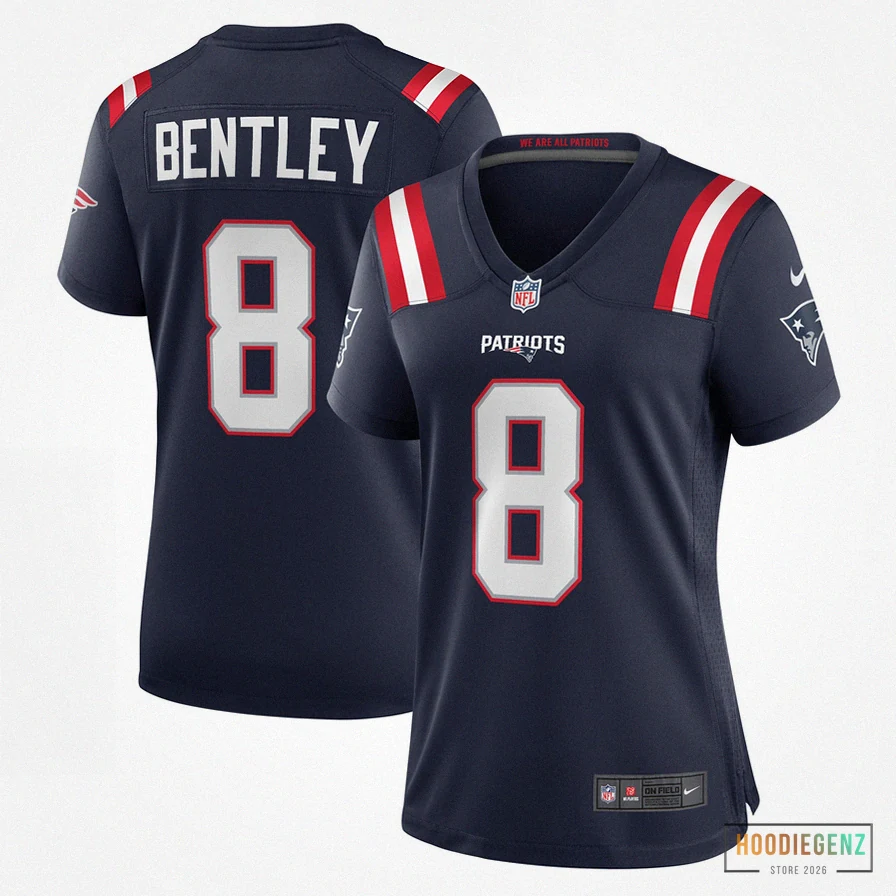 Hoodiegenz - Custom Name Jersey - Women'S New England Patriots Ja'Whaun Bentley Navy Game Player Jersey